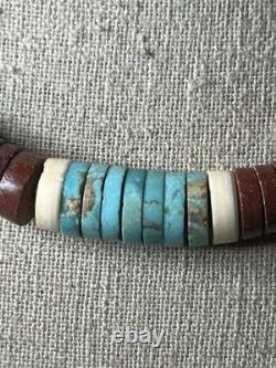 Native American vintage sterling heishi turquoise pipestone beaded necklace