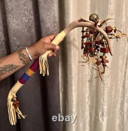 Native AmericanBeadedDancePowwowRegaliaDeer HornCatliniteBrassLakota