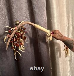 Native AmericanBeadedDancePowwowRegaliaDeer HornCatliniteBrassLakota