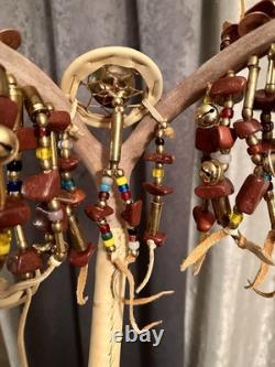 Native AmericanBeadedDancePowwowRegaliaDeer HornCatliniteBrassLakota