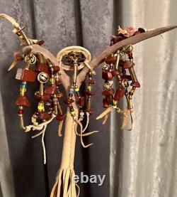 Native AmericanBeadedDancePowwowRegaliaDeer HornCatliniteBrassLakota