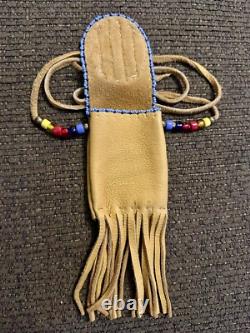 Native AmericanSiouxLakotaBeadedAmuletNecklaceEthnicLeatherBear Claw