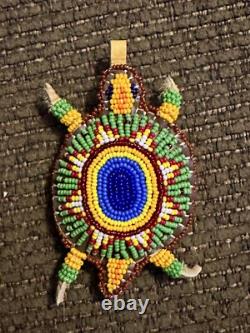 Native AmericanSiouxLakotaBeadedAmuletNecklaceEthnicLeatherTurtle