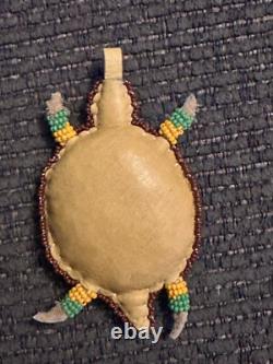 Native AmericanSiouxLakotaBeadedAmuletNecklaceEthnicLeatherTurtle