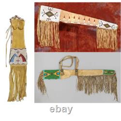 Native Indian Beaded Suede Leather tobacco Beaded pouch and Gun Cover 3 pcs