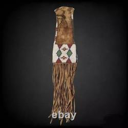 Native Indian Beaded Suede Leather tobacco Beaded pouch, hide tobacco 6 pcs