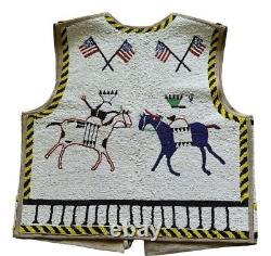 Native Old American Design Handmade Beaded War Vest Front Powwow Regalia XNV707