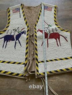 Native Old American Design Handmade Beaded War Vest Front Powwow Regalia XNV707