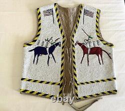 Native Old American Design Handmade Beaded War Vest Front Powwow Regalia XNV707