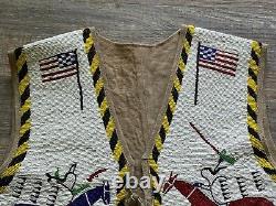 Native Old American Design Handmade Beaded War Vest Front Powwow Regalia XNV707