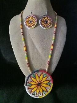 Native american beaded medallion Earrings Matching Set