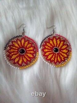 Native american beaded medallion Earrings Matching Set