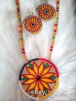 Native american beaded medallion Earrings Matching Set