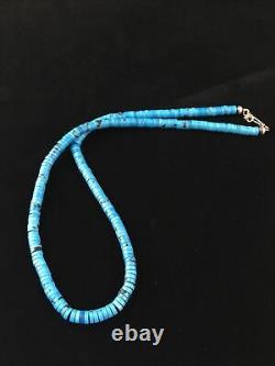 Natural Blue Turquoise Heishi Sterling Silver Necklace Navajo Pearls 20 10043