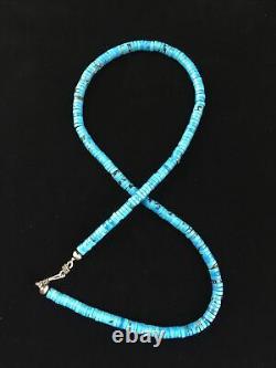 Natural Blue Turquoise Heishi Sterling Silver Necklace Navajo Pearls 20 10043