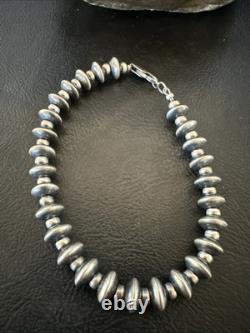 Navajo 8mm Flat 4mm Round Beads 7.5 Sterling Silver Bracelet 18988