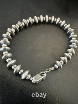 Navajo 8mm Flat 4mm Round Beads 7.5 Sterling Silver Bracelet 18988