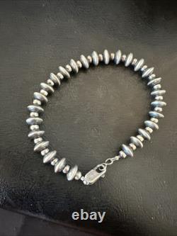 Navajo 8mm Flat 4mm Round Beads 7.5 Sterling Silver Bracelet 18988