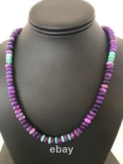 Navajo Indian Purple Sugilite Turquoise Bead Sterling Silver Necklace Gift 3864