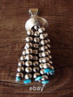 Navajo Indian Sterling Silver Turquoise Beaded Tassel Pendant by Jan Mariano