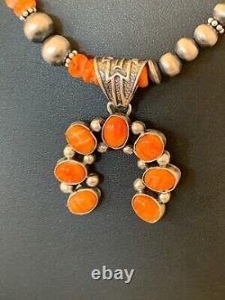 Navajo Jewelry Native Sterling Silver Spiny Oyster Necklace Pendant Naja Set 235