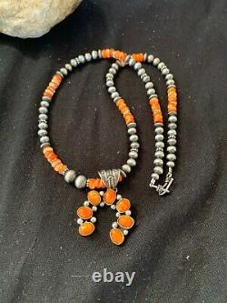 Navajo Jewelry Native Sterling Silver Spiny Oyster Necklace Pendant Naja Set 235