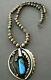 Navajo Morenci Turquoise Sterling Silver Squash Blossom Leaf Bead Necklace