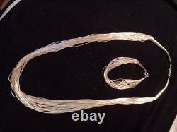 Navajo Native American Liquid Beaded Silver Necklace & Bracelet Set