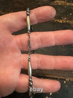 Navajo Native American Silver Necklace Vintage Beaded Patina Simple