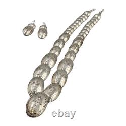 Navajo Native American Sterling Silver Graduated Bead Necklace and Earring Set