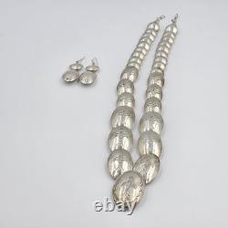 Navajo Native American Sterling Silver Graduated Bead Necklace and Earring Set
