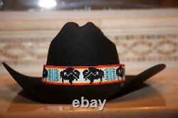 Navajo Native American Style Buffalo Wide Hat Band Beaded Hatband