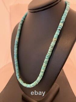 Navajo Native American Turquoise 7mm Heishi Sterling Silver Bead Necklace 00542