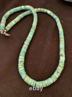 Navajo Native American Turquoise 7mm Heishi Sterling Silver Bead Necklace 00542