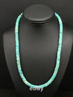 Navajo Native Blue Turquoise 7mm 20 Heishi Sterling Silver Bead Necklace 4634