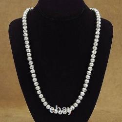 Navajo Native Pearl Sterling Silver Bead Necklace 8mm AZTEC DESIGN DESERT PEARLS