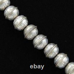 Navajo Native Pearl Sterling Silver Bead Necklace 8mm AZTEC DESIGN DESERT PEARLS