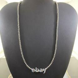 Navajo Pearl Beads 3 mm Sterling Silver Necklace 18 Length For Women