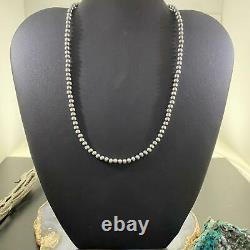 Navajo Pearl Beads 4 mm Sterling Silver Necklace 20 Length For Women