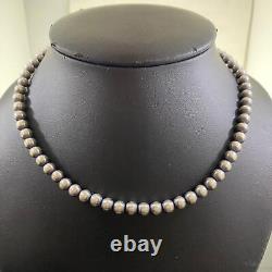 Navajo Pearl Beads 6 mm Sterling Silver Necklace Length 16 For Women