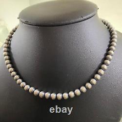 Navajo Pearl Beads 6 mm Sterling Silver Necklace Length 16 For Women