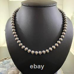 Navajo Pearl Beads 8 mm Sterling Silver Necklace Length 22 For Women