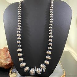 Navajo Pearl Beads Graduated 4-16 mm Sterling Silver 20 Necklace For Women