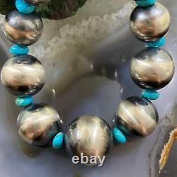 Navajo Pearl Beads Graduated 4-16mm withTurquoise Disk Beads Sterling 20 Necklace