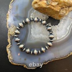 Navajo Pearl Beads and Saucers Alternate Beads Sterling 6-7 Stretch Bangle