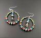 Navajo Pearl Multi Stone Bead Sterling Silver Large Hoop Earrings Squash Blossom