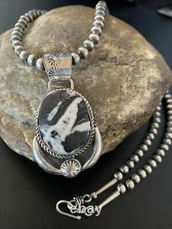 Navajo Pearl Na White Buffalo Turquoise Sterling Silver Necklace Pendant 11398