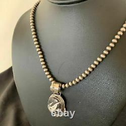 Navajo Pearl Na White Buffalo Turquoise Sterling Silver Necklace Pendant 11398