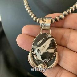 Navajo Pearl Na White Buffalo Turquoise Sterling Silver Necklace Pendant 11398