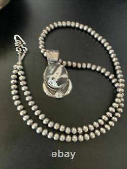 Navajo Pearl Na White Buffalo Turquoise Sterling Silver Necklace Pendant 11398